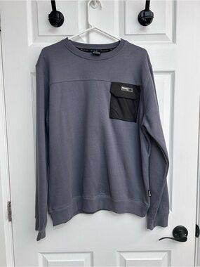 Bench Men's Slate Gray Crewneck Sweatshirt with Black Chest Pocket